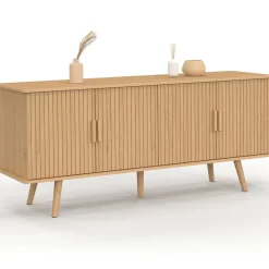 Buffet 140 cm 4 portes lattes tasseau bois coloris chêne design tendance