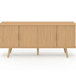 Buffet 140 cm 4 portes lattes tasseau bois coloris chêne design tendance
