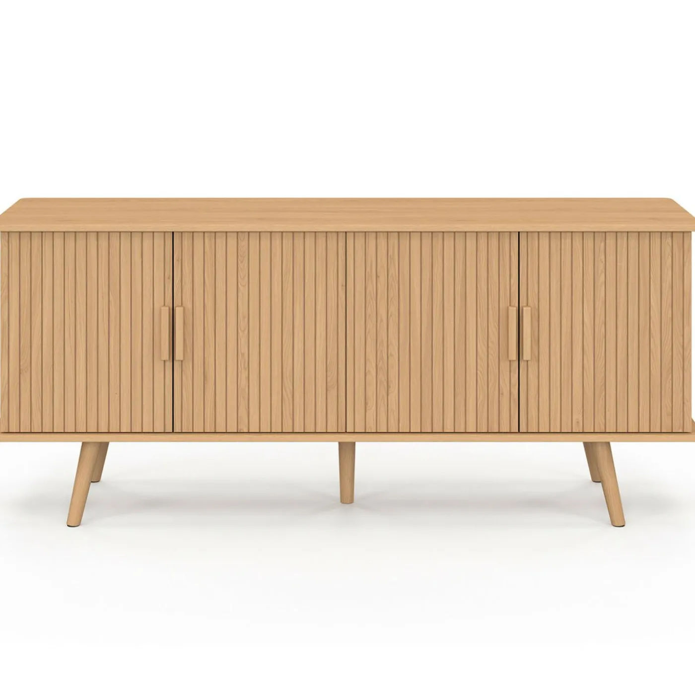 Buffet 140 cm 4 portes lattes tasseau bois coloris chêne design tendance