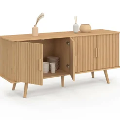 Buffet 140 cm 4 portes lattes tasseau bois coloris chêne design tendance