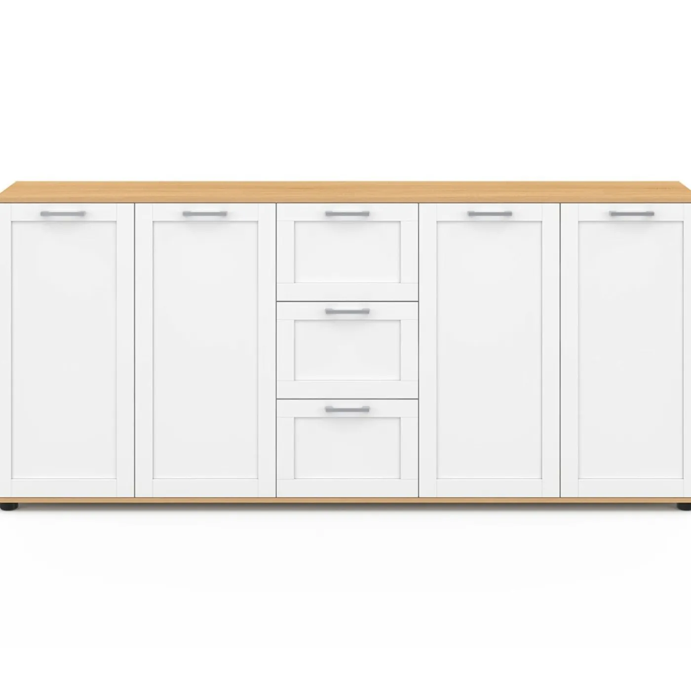 Buffet 180 cm XXL 4 portes avec 3 tiroirs bois et blanc