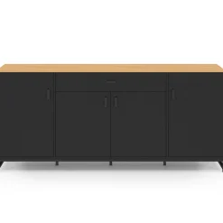 Buffet 180 cm XXL 4 portes et 1 tiroir bois et noir