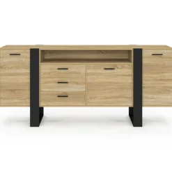 Buffet 180 cm XXL 3 portes et 3 tiroirs avec niche bois et noir