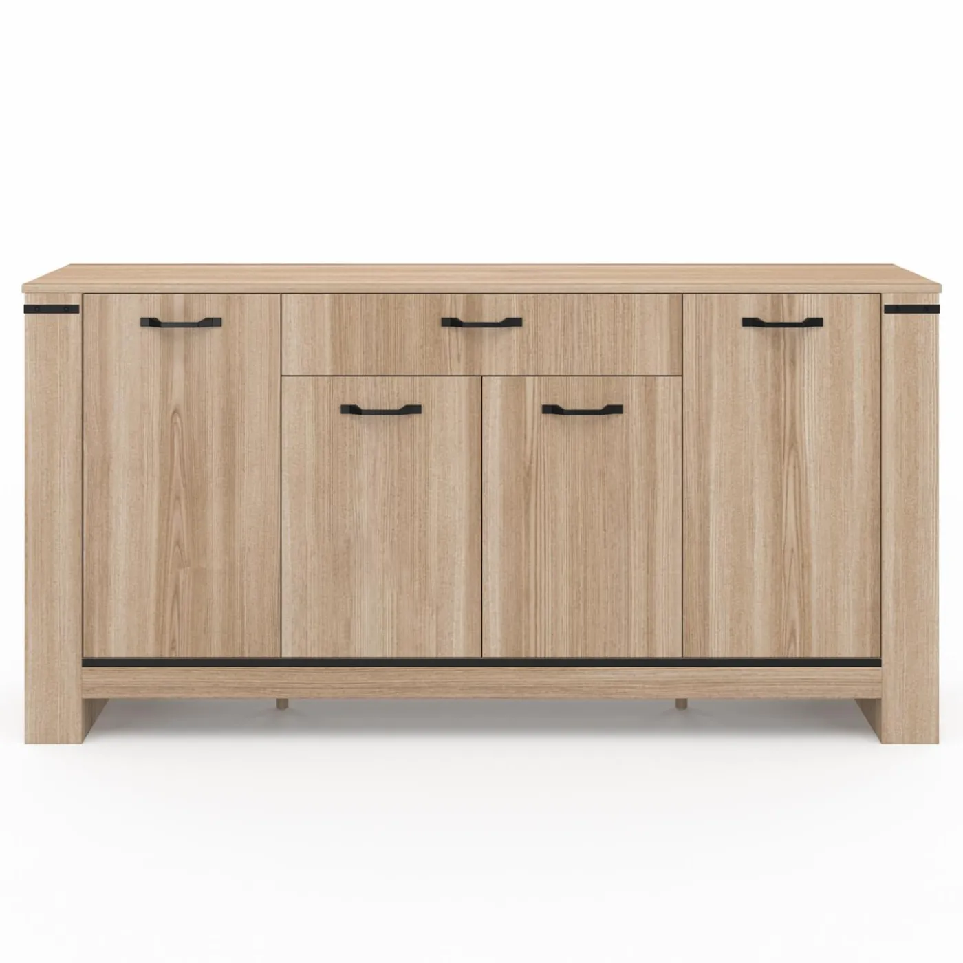 Buffet 4 portes avec tiroir bois clair 160 cm