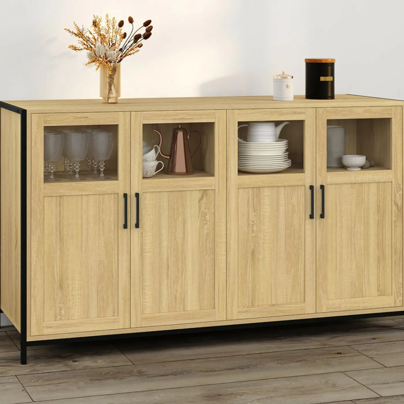 Buffet 4 portes avec vitrines 140cm design industriel