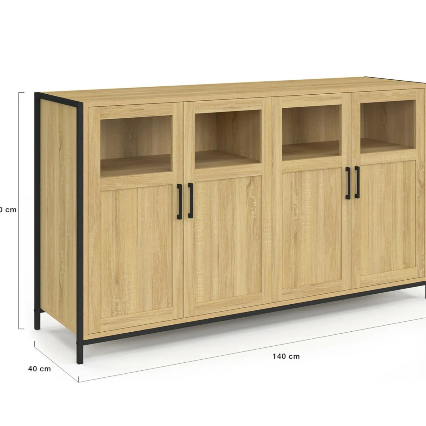 Buffet 4 portes avec vitrines 140cm design industriel
