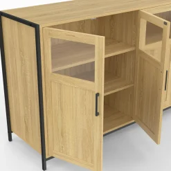 Buffet 4 portes avec vitrines 140cm design industriel