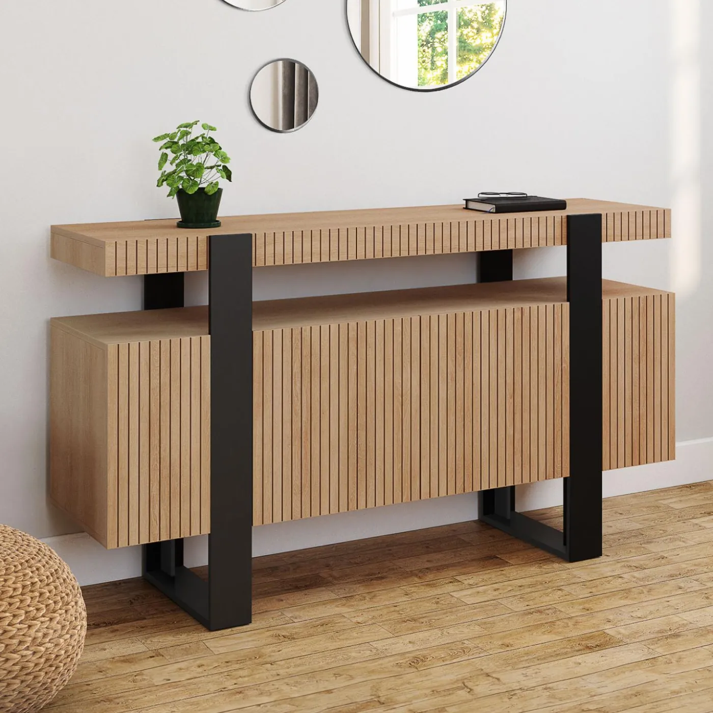 Buffet 4 portes effet lattes