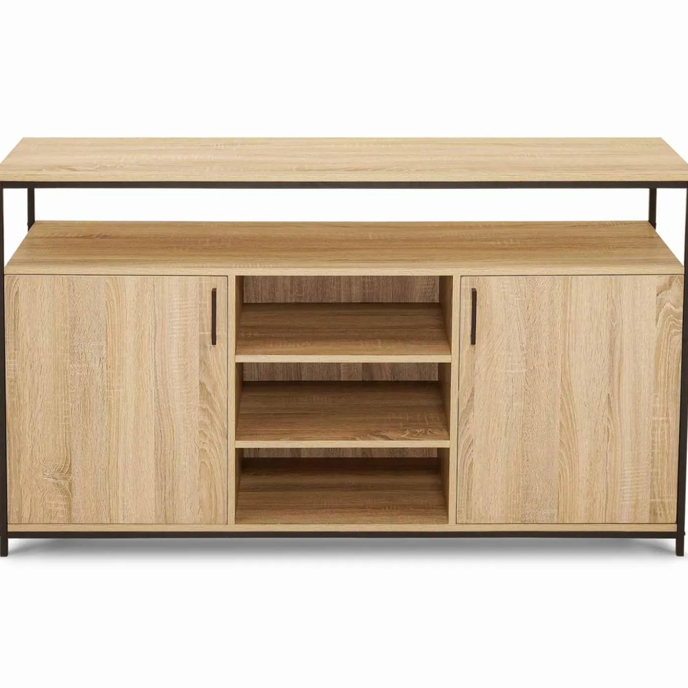 Buffet 2 portes industriel avec 3 étagères 140 cm