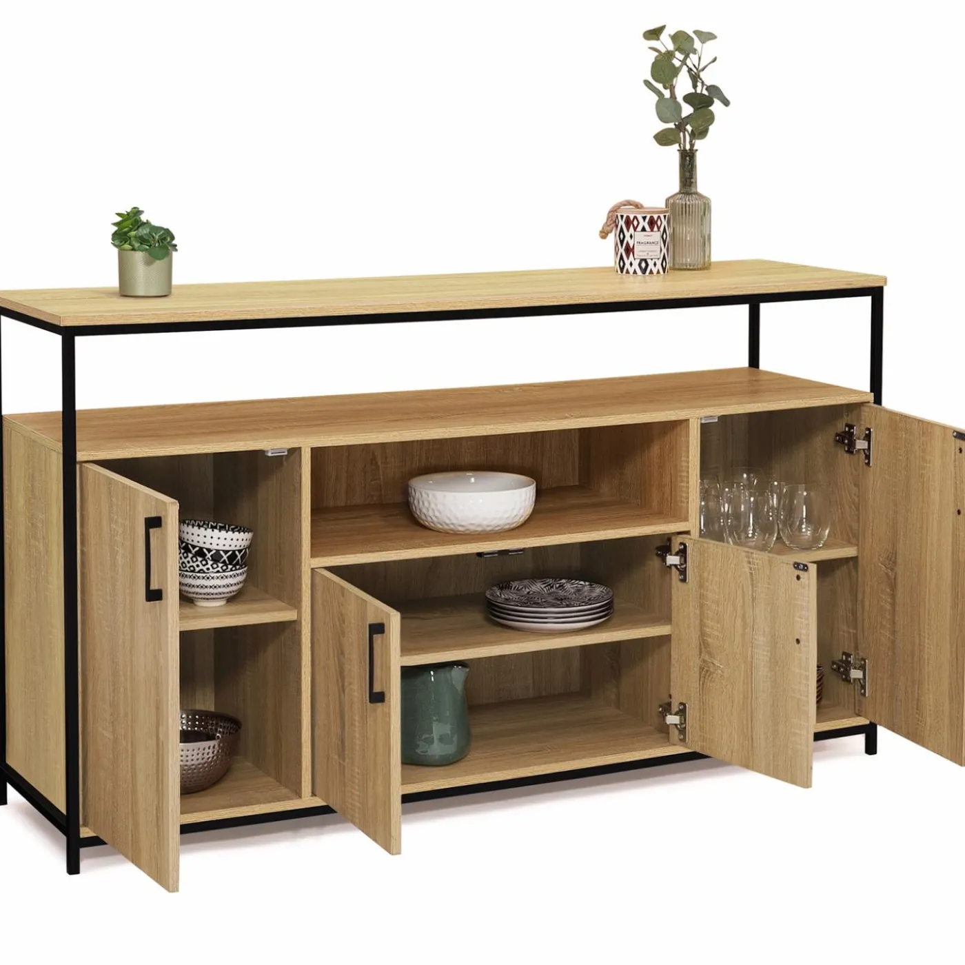 Buffet 4 portes industriel avec niche 140 cm