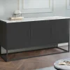 Buffet bas 113 cm 3 portes noires plateau effet marbre blanc