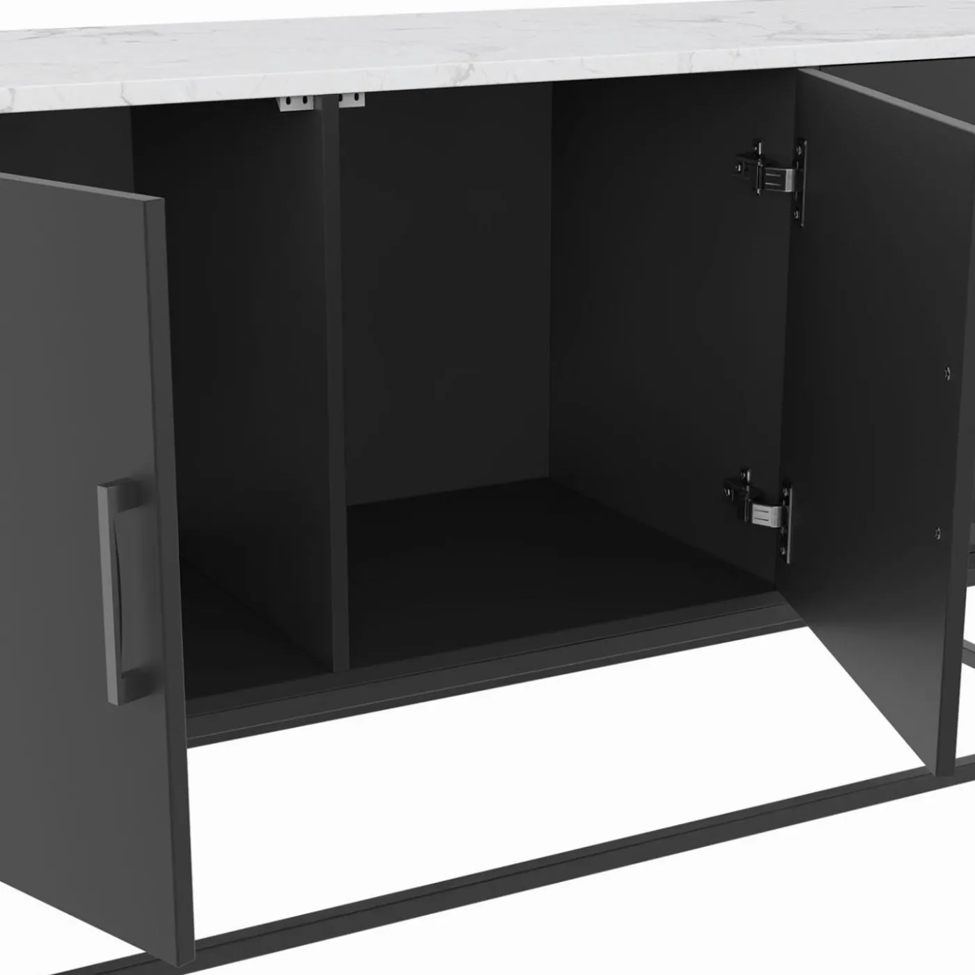 Buffet bas 113 cm 3 portes noires plateau effet marbre blanc