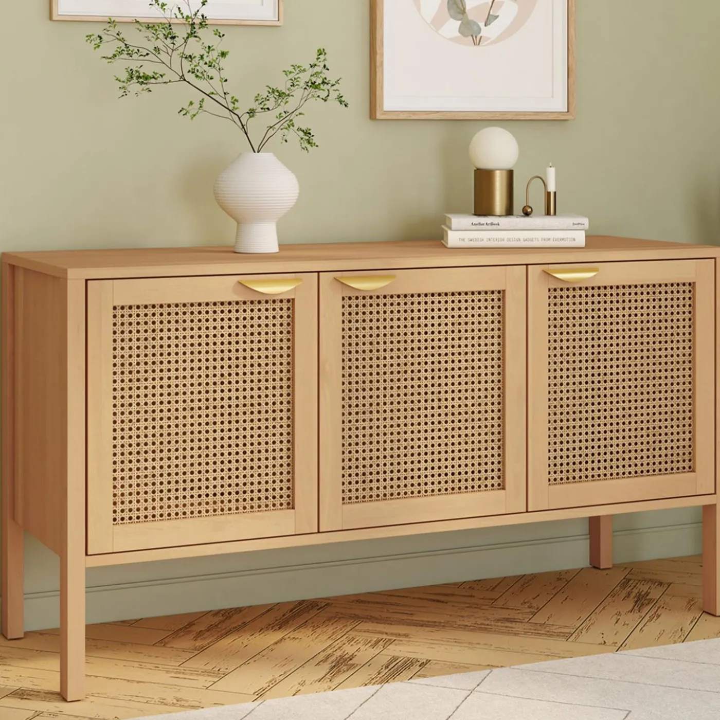 Buffet bas 3 portes avec cannage 110 cm