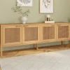 Buffet bas 4 portes bois et cannage 160 cm