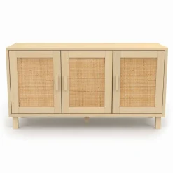 Buffet bas bois et cannage 3 portes
