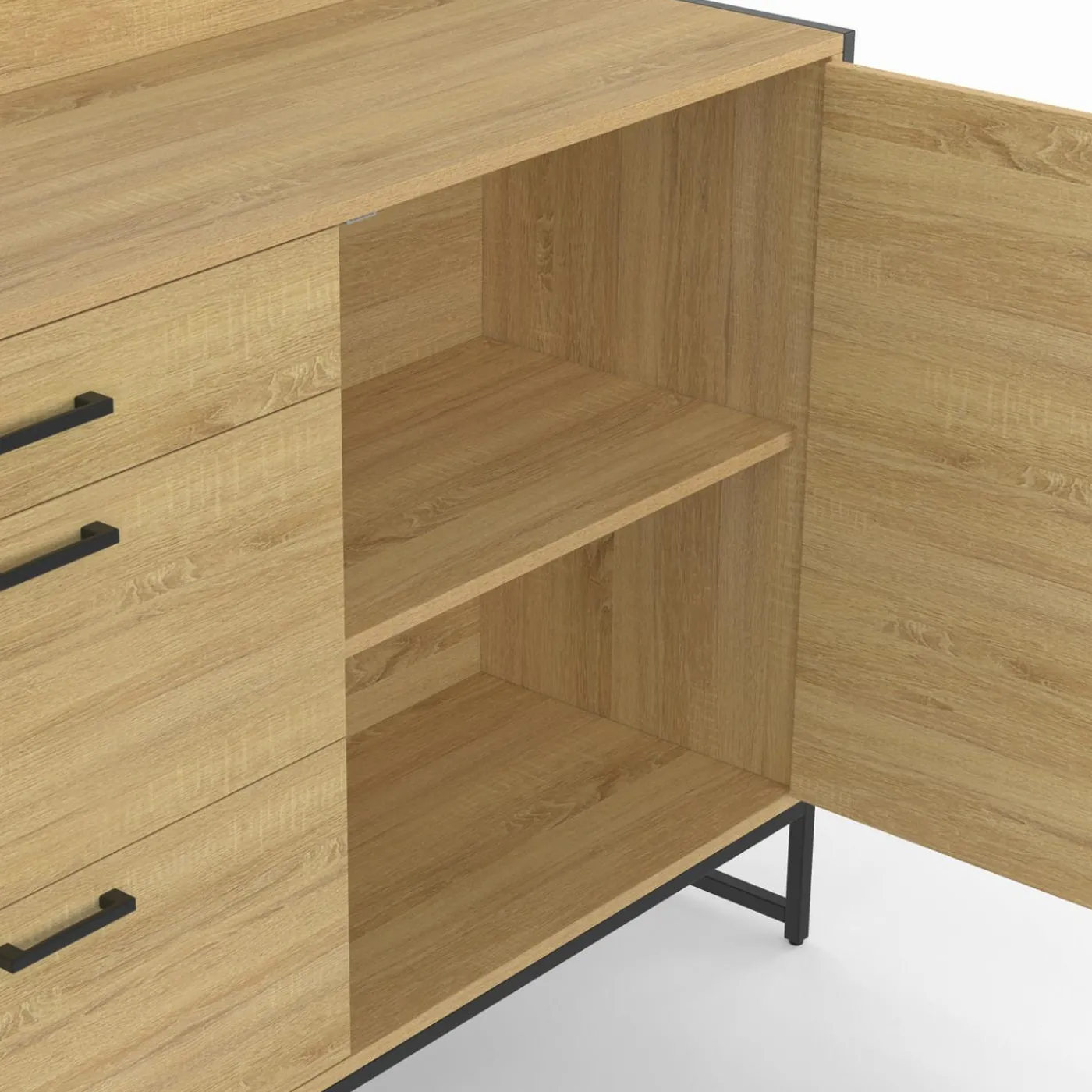 Buffet bas de cuisine 120 cm 3 tiroirs design industriel
