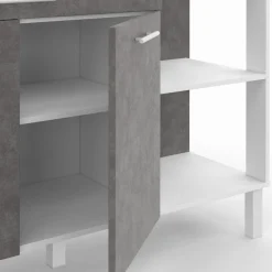 Buffet bas de cuisine blanc 120 cm 2 portes + tiroir effet béton