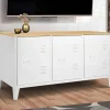 Buffet bas en métal blanc avec plateau de bois