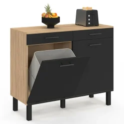 Buffet bas hêtre et noir avec espace poubelle