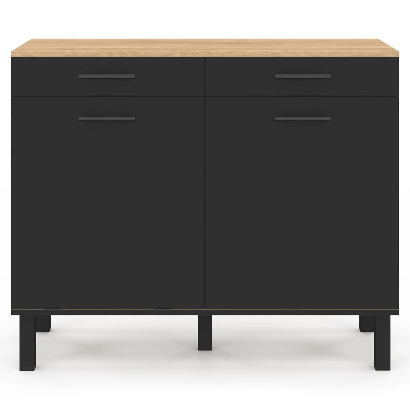 Buffet bas hêtre et noir avec espace poubelle