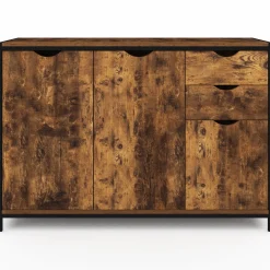 Buffet bas industriel 110 cm avec placards et tiroirs