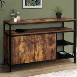 Buffet bas industriel 2 portes effet bois vieilli 100 cm