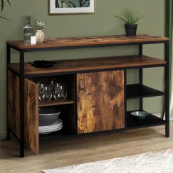 Buffet bas industriel 2 portes effet bois vieilli 100 cm