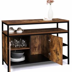 Buffet bas industriel 2 portes effet bois vieilli 100 cm