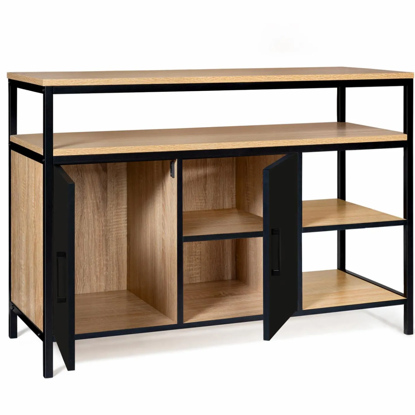 Buffet bas industriel 2 portes bois et métal noir 100 cm
