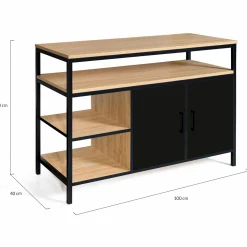 Buffet bas industriel 2 portes bois et métal noir 100 cm