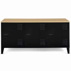 Buffet bas métal noir avec plateau bois