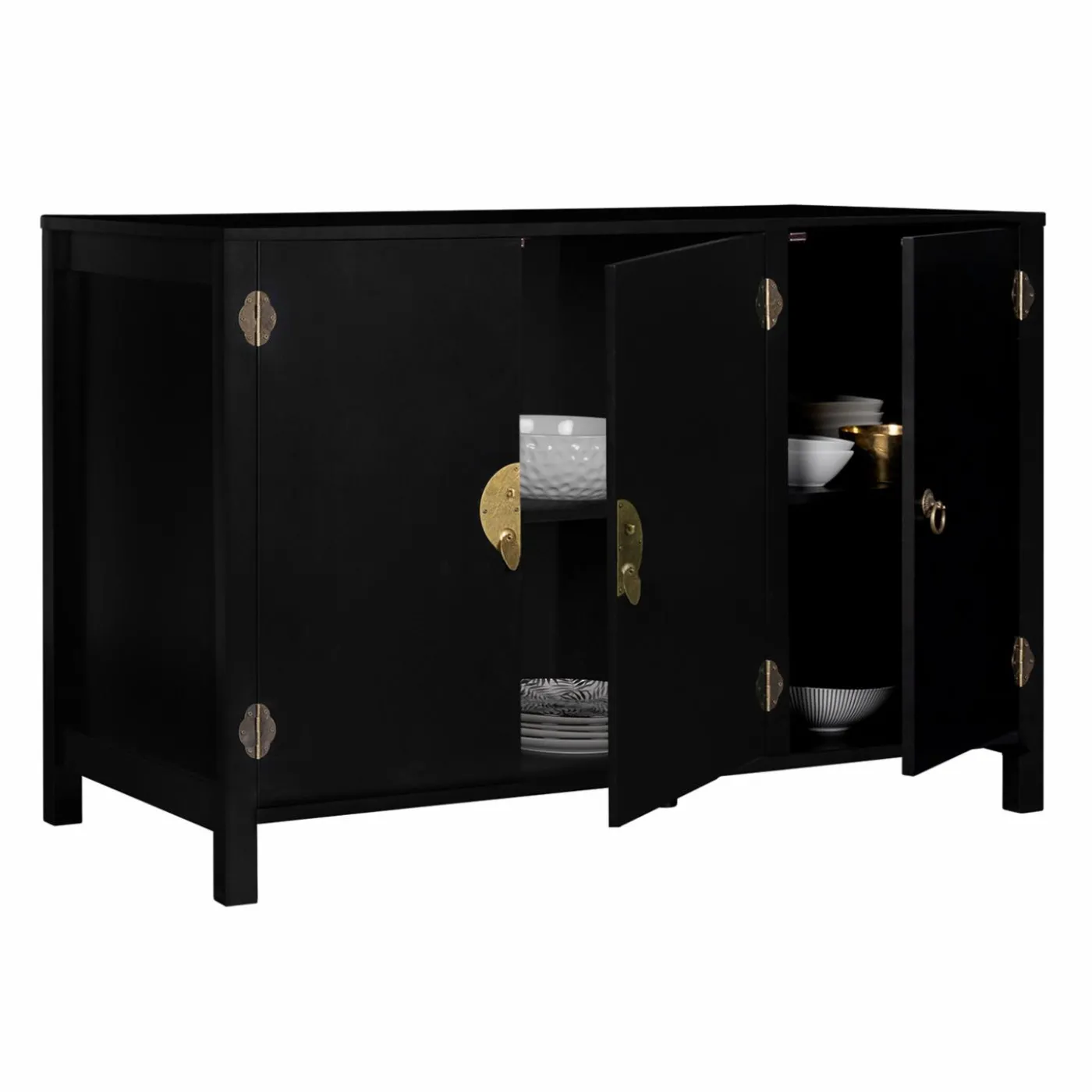 Buffet bas noir style asiatique 3 portes