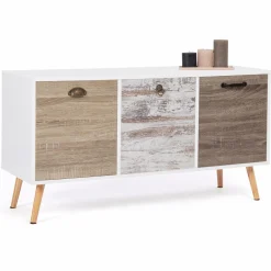 Buffet bas scandinave 3 portes blanc effet vieilli