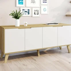 Buffet bas scandinave bois avec 4 portes blanches