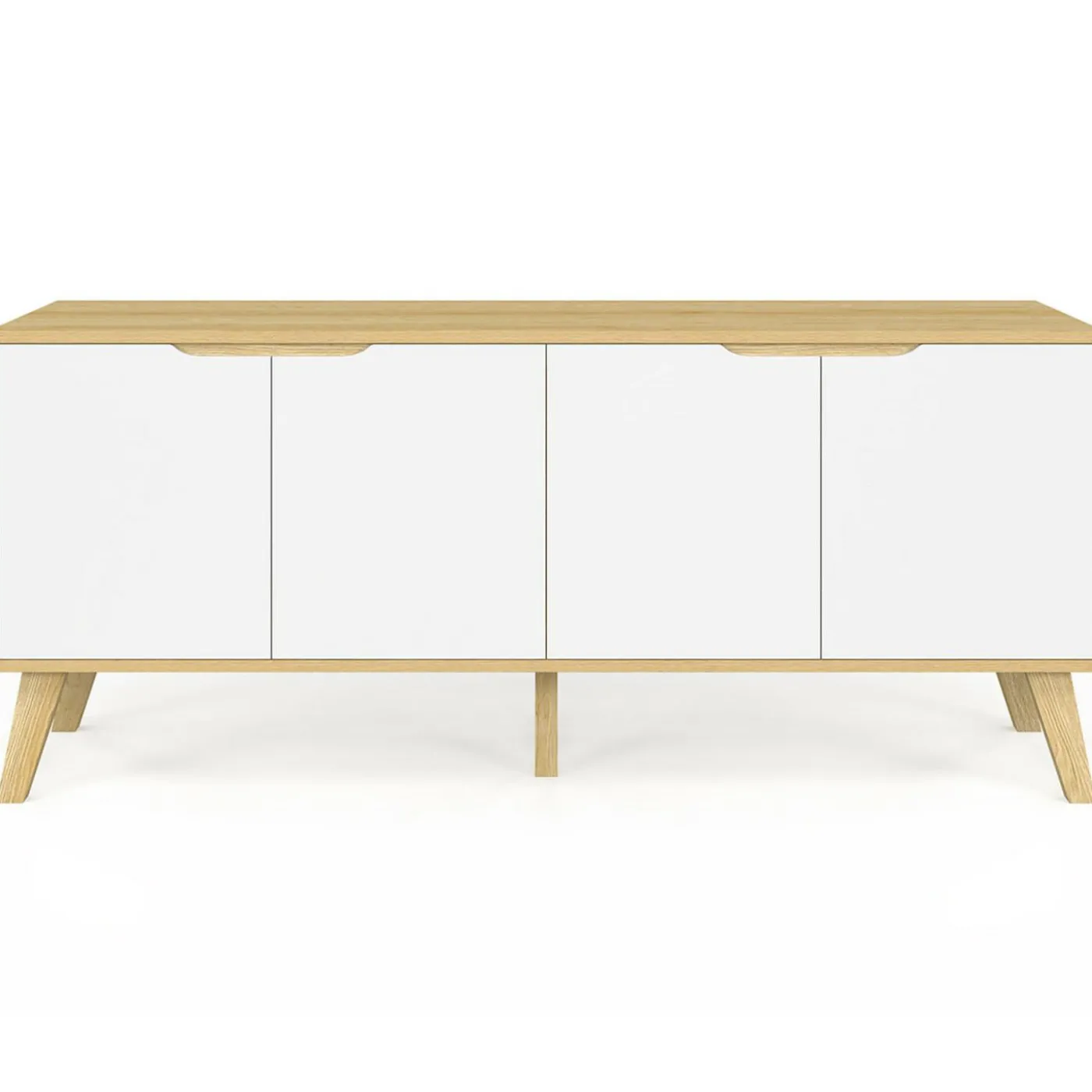 Buffet bas scandinave bois avec 4 portes blanches