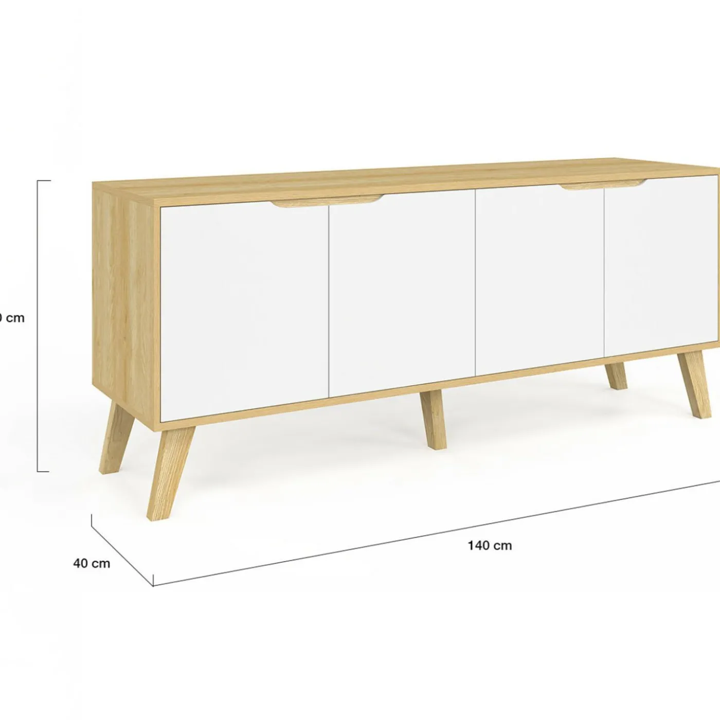 Buffet bas scandinave bois avec 4 portes blanches