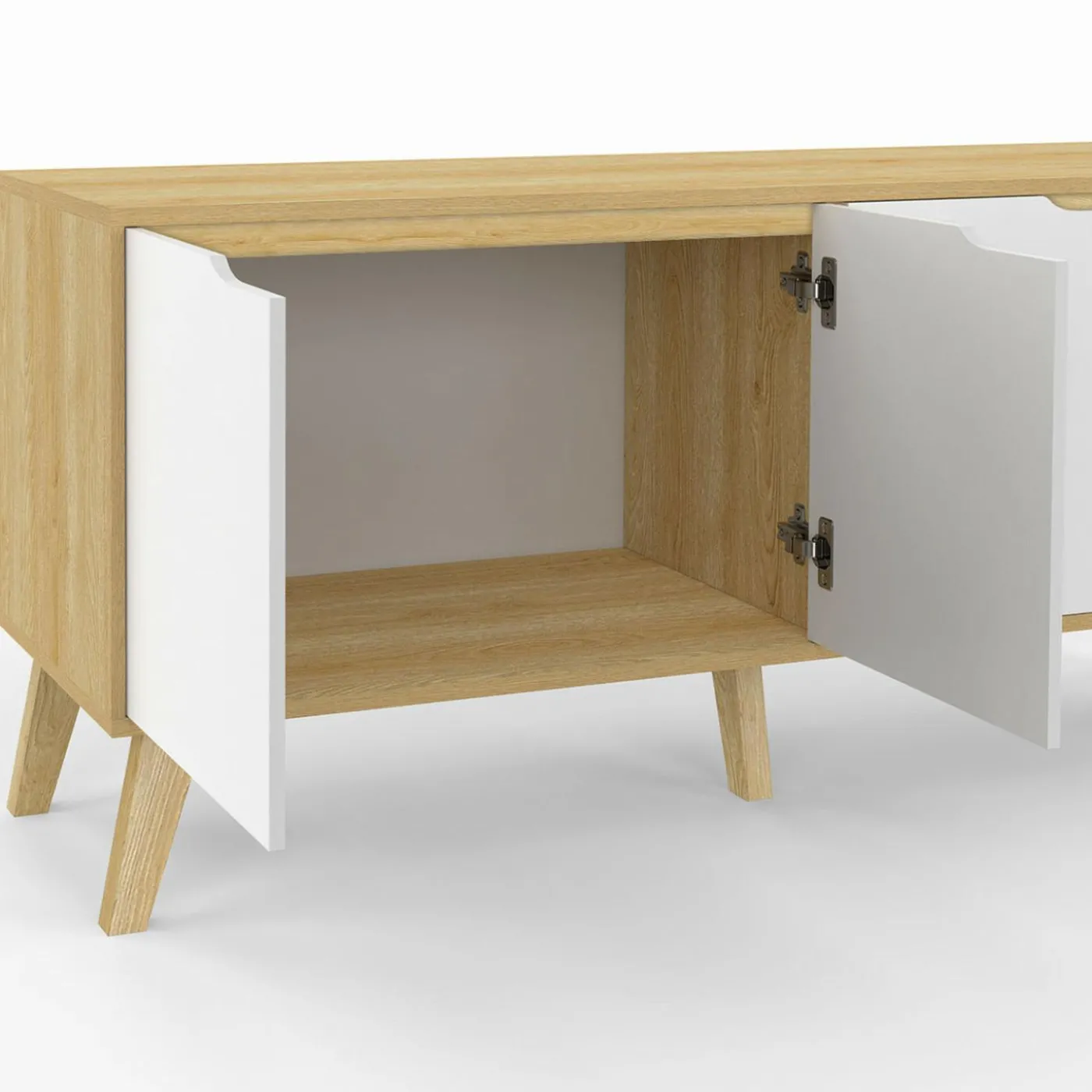 Buffet bas scandinave bois avec 4 portes blanches