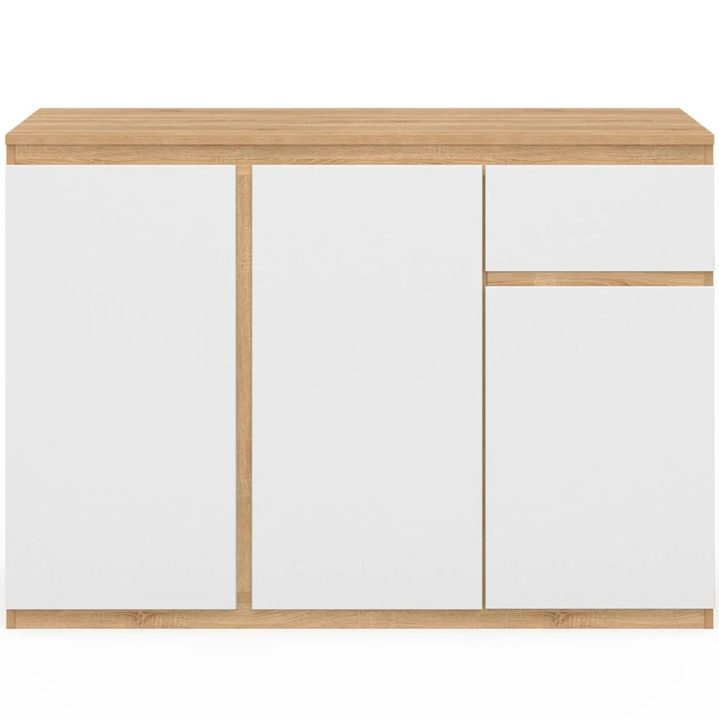 Buffet blanc et bois 100 cm 3 portes et 1 tiroir