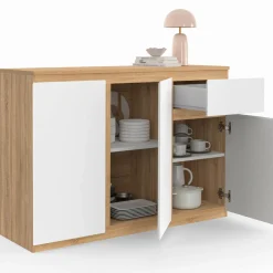 Buffet blanc et bois 100 cm 3 portes et 1 tiroir