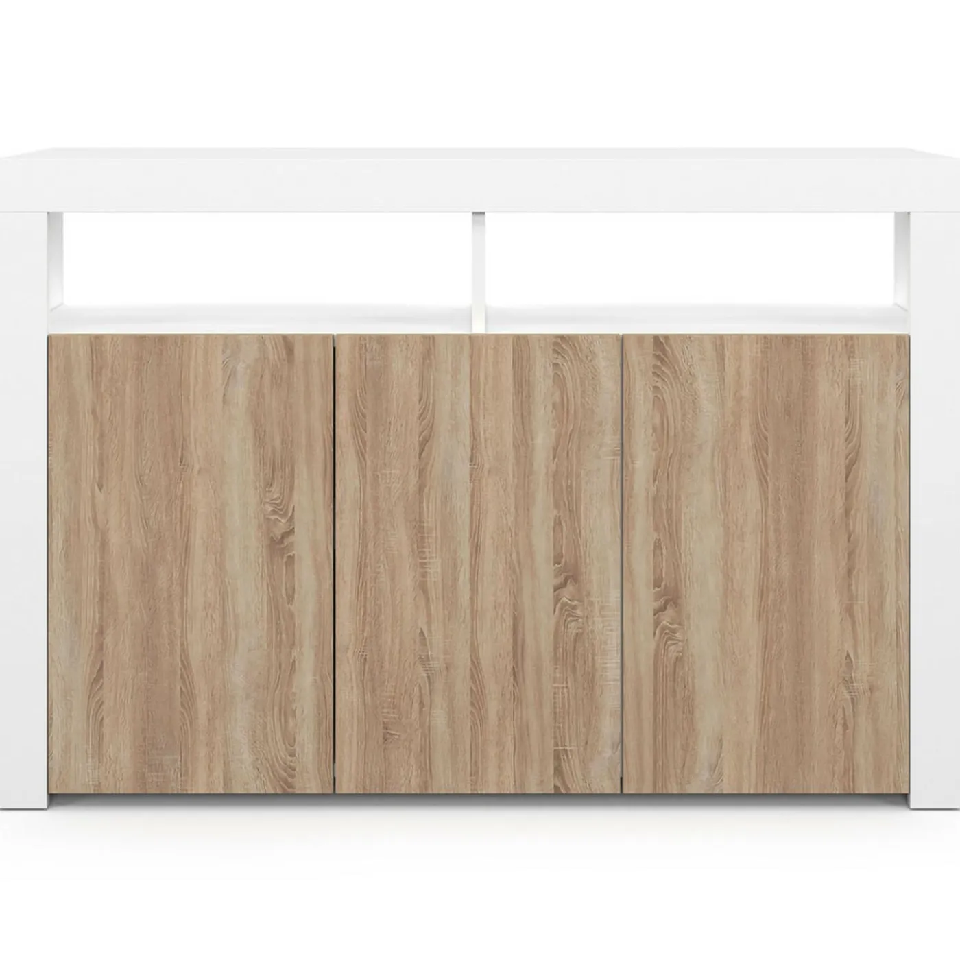 Buffet blanc et bois 3 portes avec LED