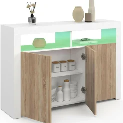 Buffet blanc et bois 3 portes avec LED