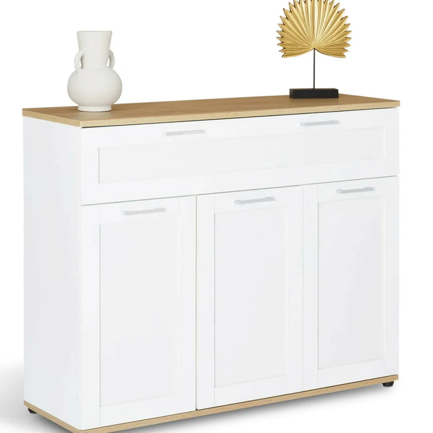 Buffet blanc et bois 3 portes et 1 tiroir