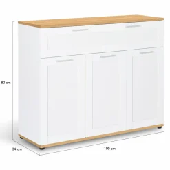 Buffet blanc et bois 3 portes et 1 tiroir