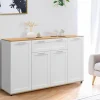 Buffet blanc et bois 4 portes 1 tiroir