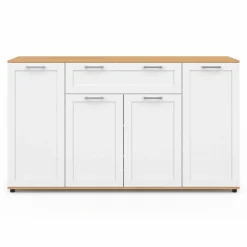 Buffet blanc et bois 4 portes 1 tiroir