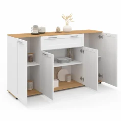 Buffet blanc et bois 4 portes 1 tiroir