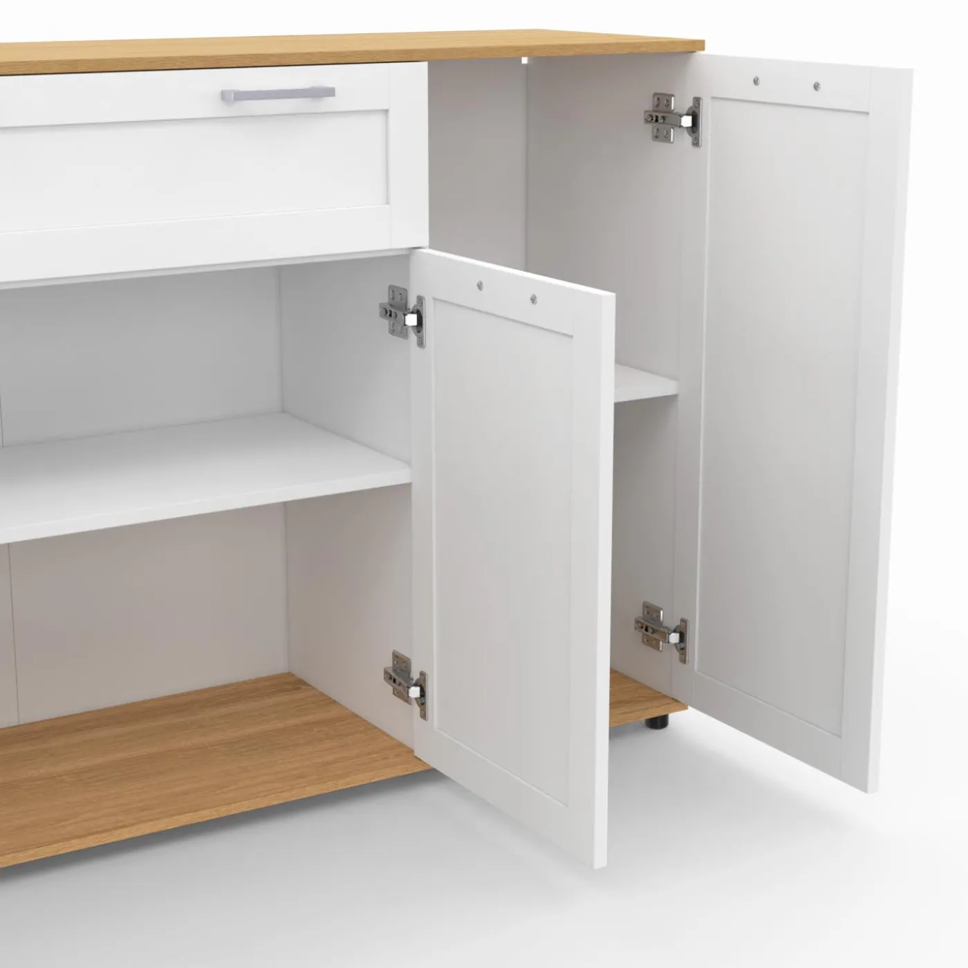 Buffet blanc et bois 4 portes 1 tiroir