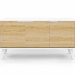 Buffet blanc et bois scandinave 3 portes 113 cm
