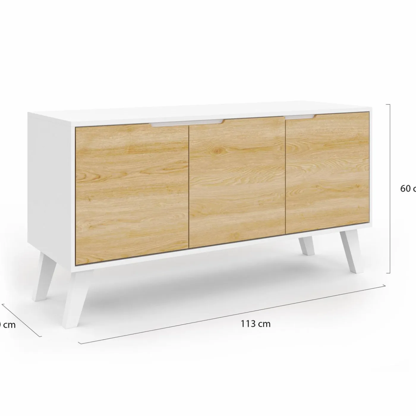 Buffet blanc et bois scandinave 3 portes 113 cm