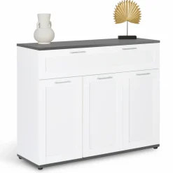 Buffet blanc et plateau gris 100 cm avec 3 portes et 1 tiroir